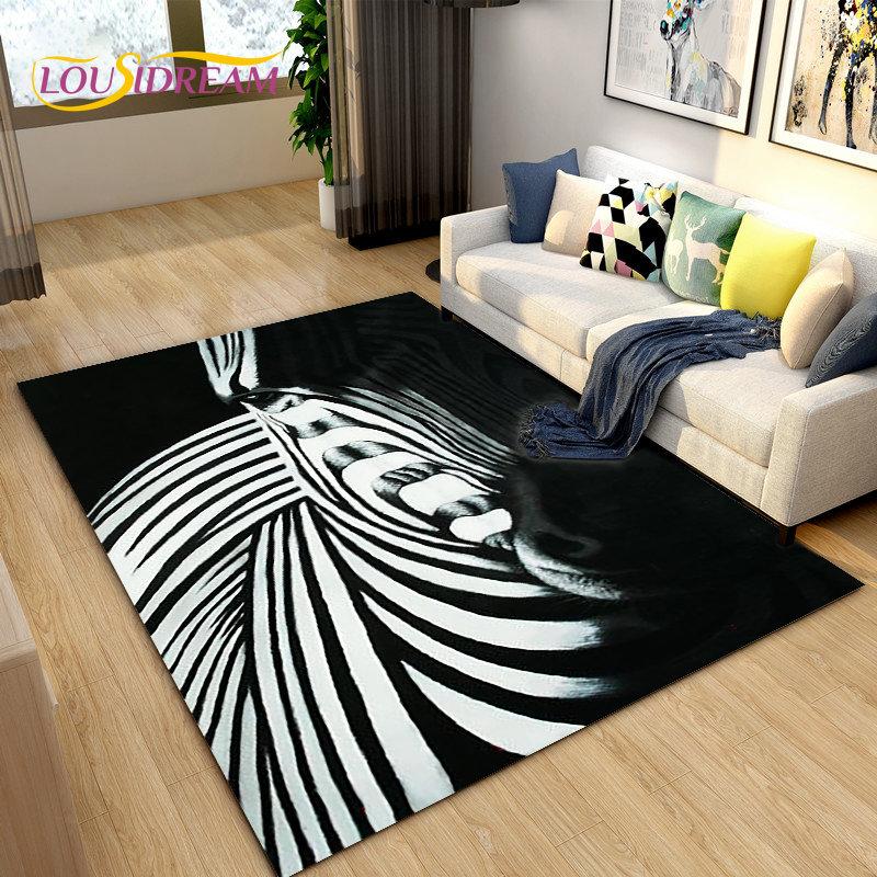 Wild Animal Zebra Area Rug Large,Carpet Rug for Living Room Bedroom Kitchen Doormat Decoration,Children Play Non-slip Floor Mat