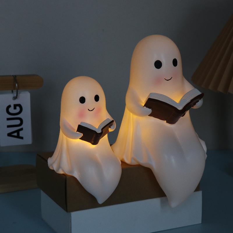 Ghost Halloween Decor Night Light Halloween Decorations Indoor Ghost Reading Book Figurine Book Lovers Gifts Table Decorations/