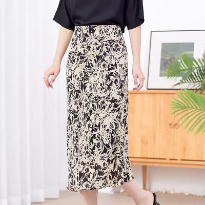 100% Mulberry Silk Floral A-line Midi Skirt