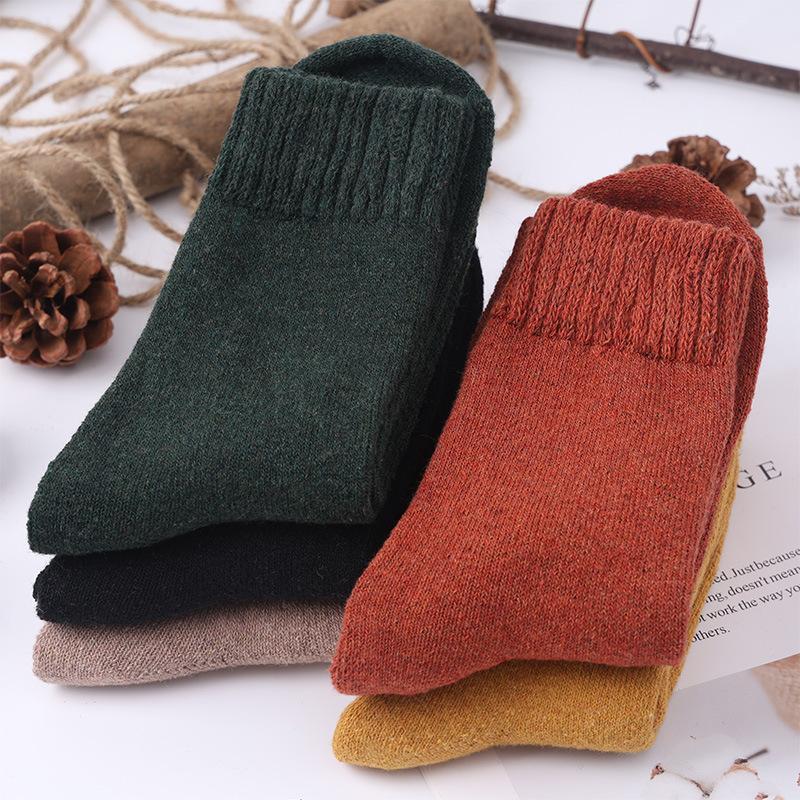 5 Pairs Autumn And Winter Thickened Diamond Curry Mid-Calf Socks Warm Women's Socks Stacked Socks Wholesale Wool Socks Diamond Retro Terry Socks
