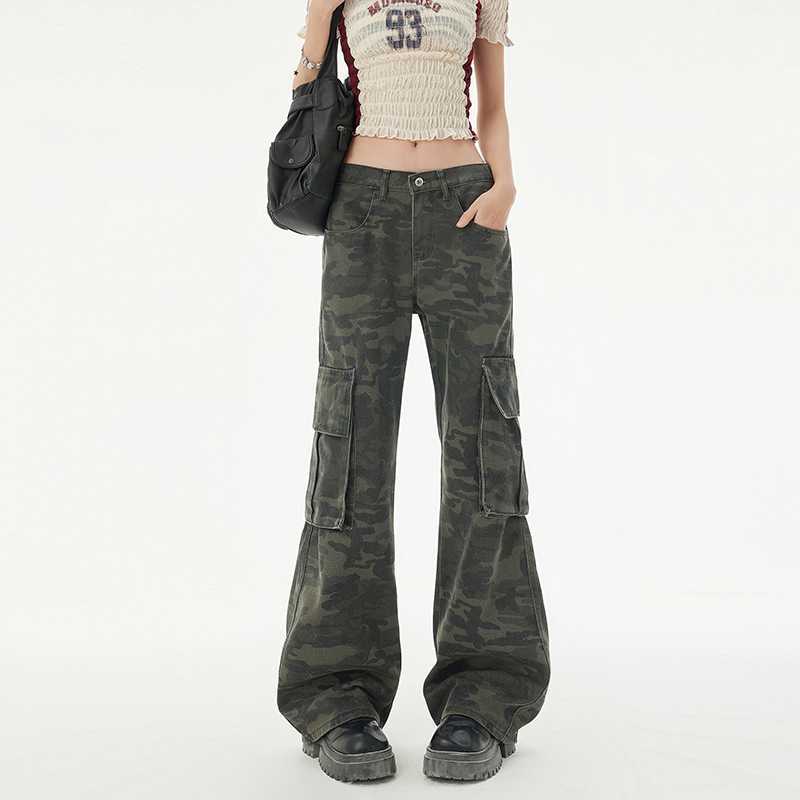 JYL Unisex Straight Jeans American Vintage Washed Edge Bootcut New Loose Denim M кадмий красный