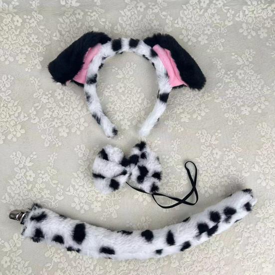 Lot de 2/3/4 cerceaux à cheveux pour oreilles de chien pour adultes et enfants, en peluche, rembourrage en coton, nez, queue, nœud papillon, costume de Cosplay, cadeau de fête d'Halloween de Noël