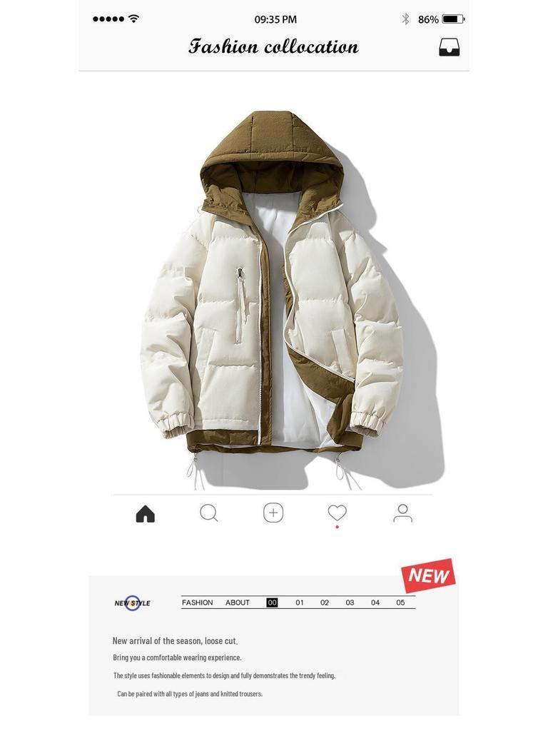 8856 Youth Men's Faux Two-Piece Hooded Cotton Jacket - Warm, Thickened Winter Coat for Couples.