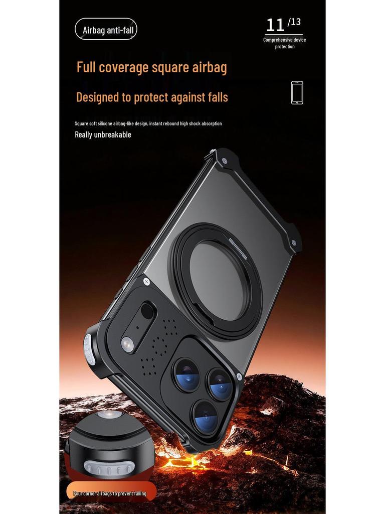 Apple 17 Pro Max Metal Aroma Magnetic Phone Case with 360° Rotating Bracket for iPhone 16