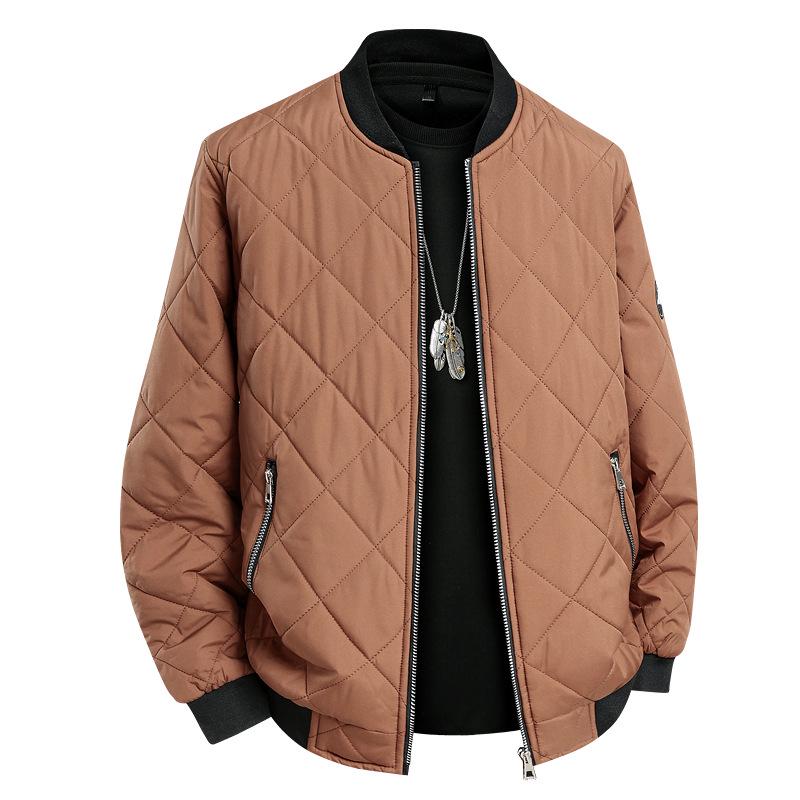 Men's Plus Size Cotton Padded Stand Collar Windbreaker - Fleece Lined, Casual Loose Fit for Spring and Autumn