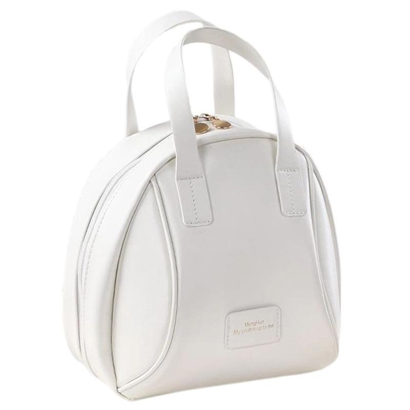 

Handheld Shell Makeup Bag Large Capacity PU Leather+Polyester Travel Toiletries Storage Bag Milky White