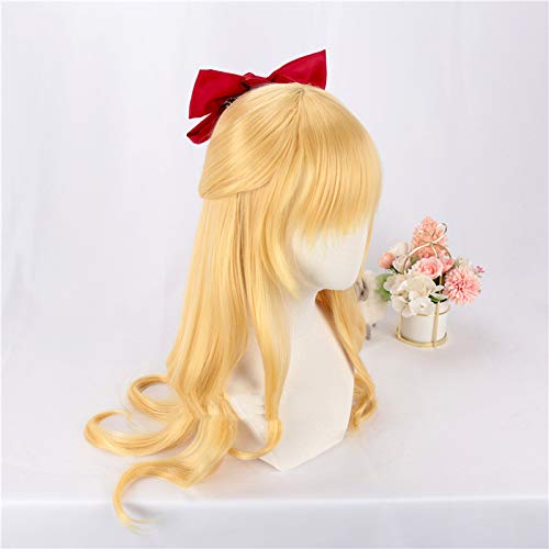 Cosplay Wig, Minako Style with Bow, Yellow and Gold, Heat-resistant Wig