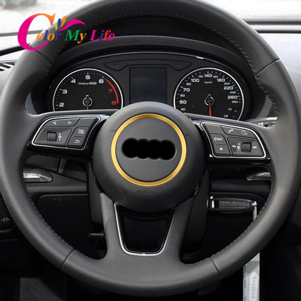 Color My Life Aluminum Alloy Car Steering Wheel Ring Stickers Decals Fit for A3 A4 Q3 Q5 A5 A6 Automobiles