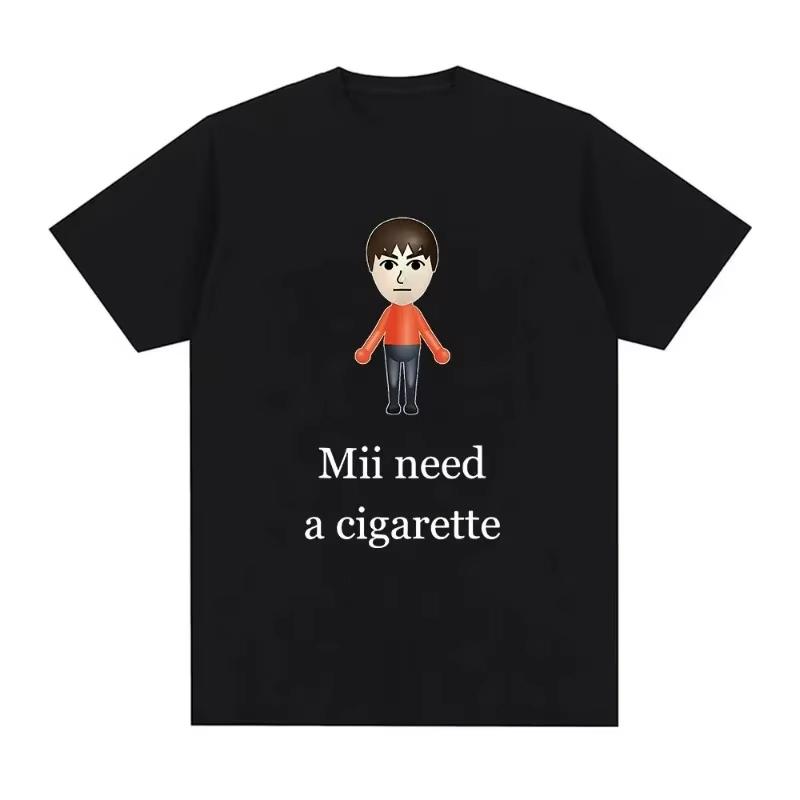 

Funny Mii Need A Cigarette T-Shirt Men s Fashion Short Sleeve T-shirts Barbershop Quartet Day Graphic Tee Shirt Oversized Uni... S разноцветный