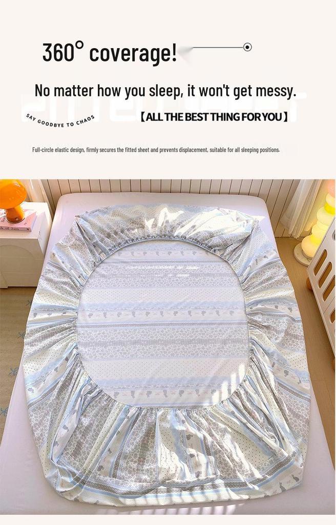 Pure Cotton Printed Single Bed Sheet Set - Fitted Sheet, Protective Cover, Pad Cover (3 Pieces)