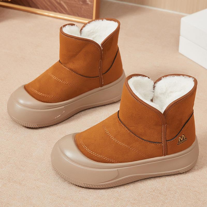 

Женские зимние теплые сноубутсы, пушистые из искусственной кожи, обувь для ходьбы для женщин, повседневные, противоскользящие, удобные, короткие ботильоны для тренировок с подкладкой из искусственного меха 41 темно-коричневого