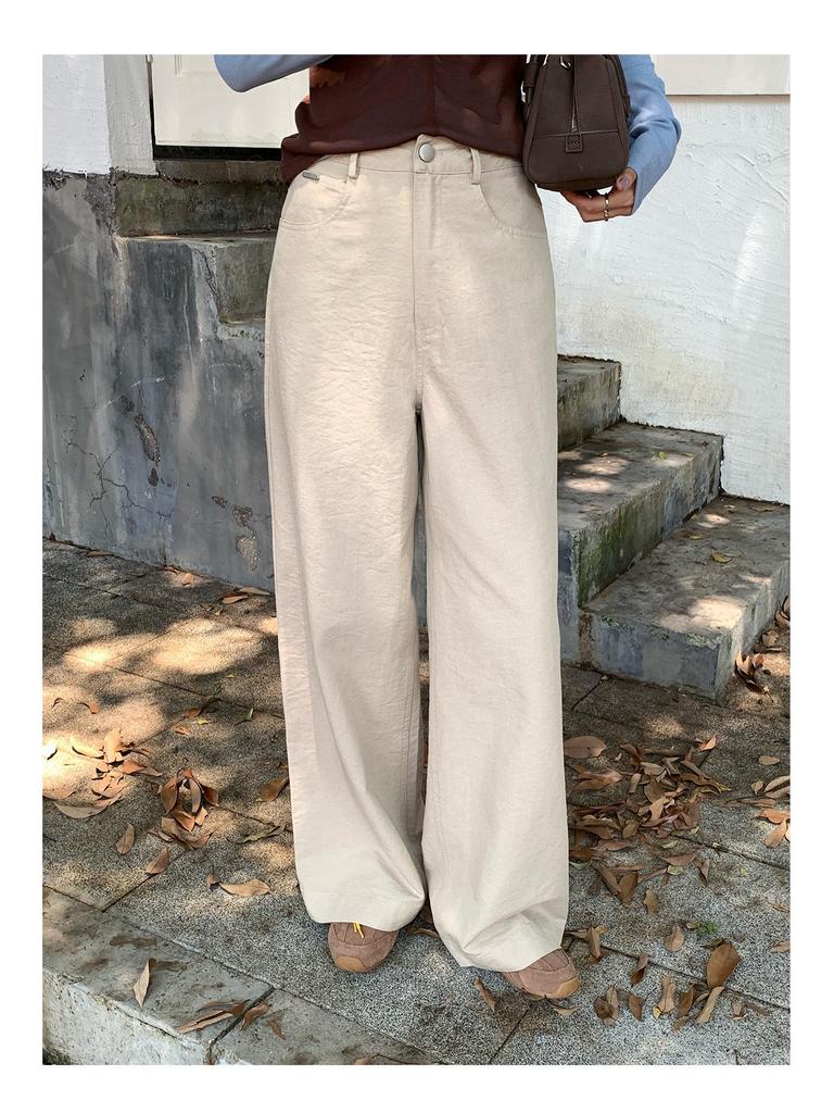 Vision Khaki Women's High-Waisted Straight Casual Pants - Spring 2026 Korean Style Loose Wide-Leg Long Pants