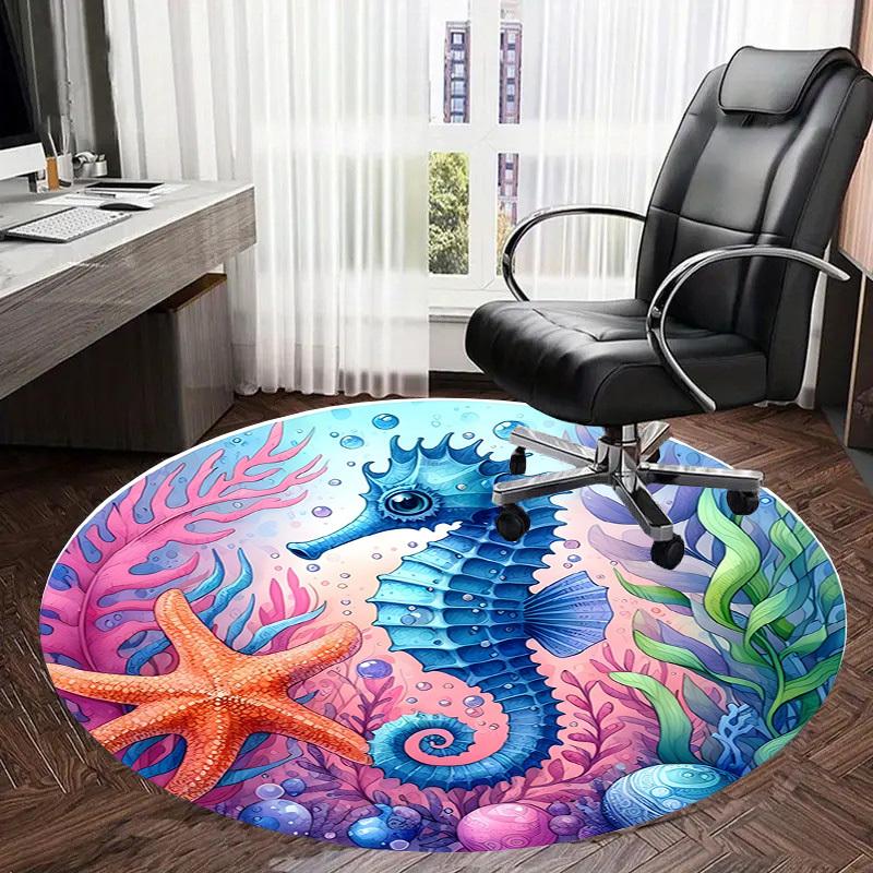 1pc Office Carpet Chair Mats Oceanic Marine Life Illustration Perfect for Decorating Office Chairs, Living Rooms, Or Bedrooms