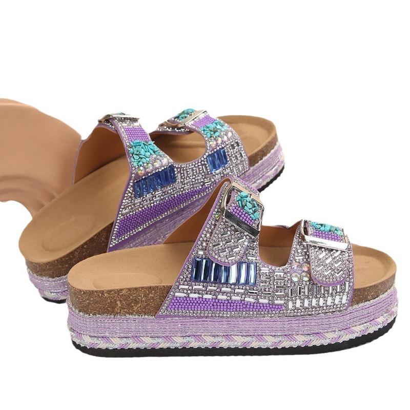 Neue Diamant-Kork-Strandpantoffeln mit dicker Sohle, Damenschuhe in Übergröße