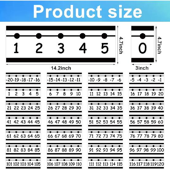 29 PCS Number Line for Classroom Wall Number Line Bulletin Board Border Set -20 to 120 Numbers Lines Classroom Wall Decor Black White Math Poster for
