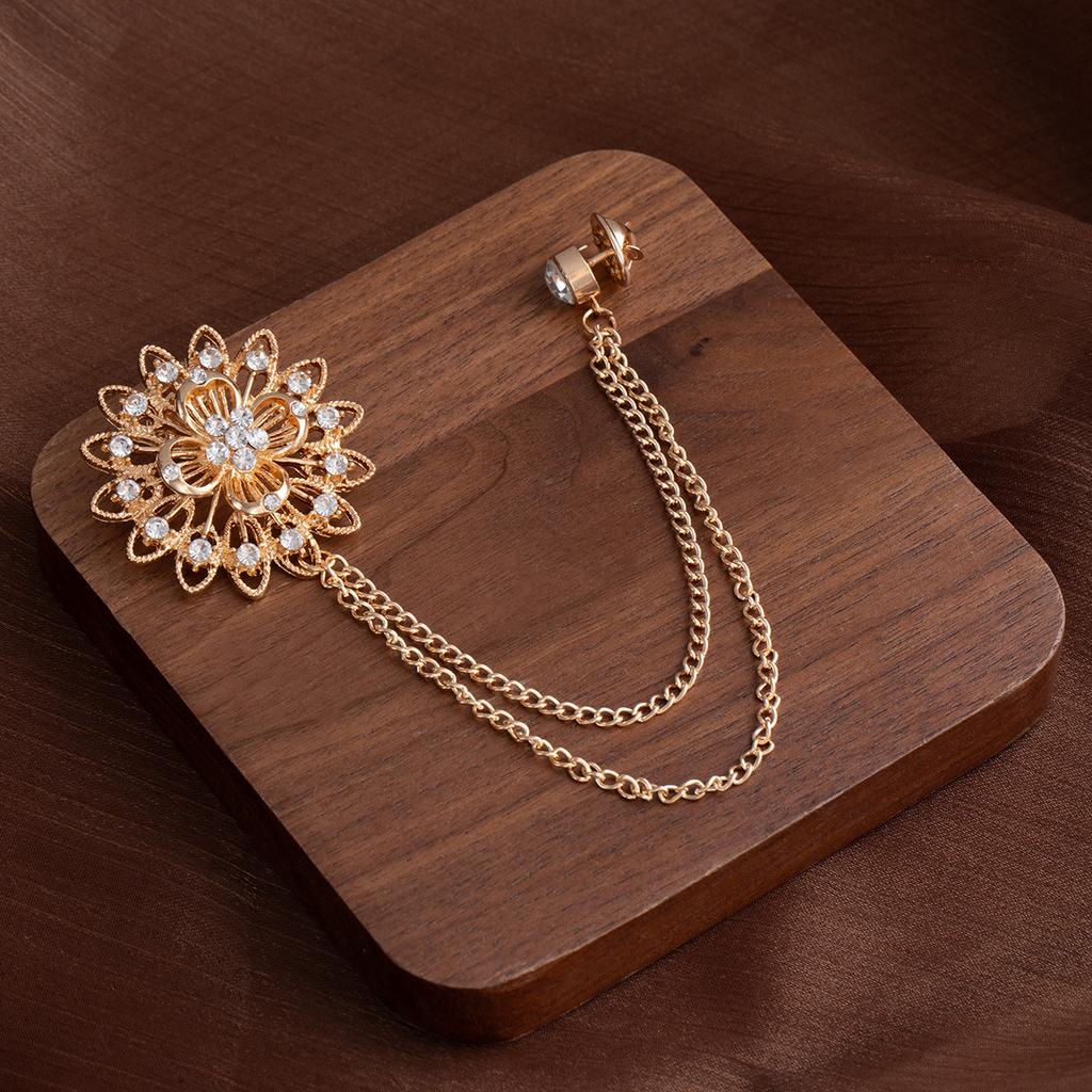 Wind, Fashion, Simple And Atmospheric Design, Flower Badge, Collar Pin, Double-Layer Fringed Chain, Brooch, Corsage Accessories.
