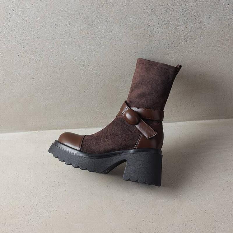 Autumn and winter women's platform knight boots Korean version of high-heeled large-size women's boots round head comfortable sleeve new medium