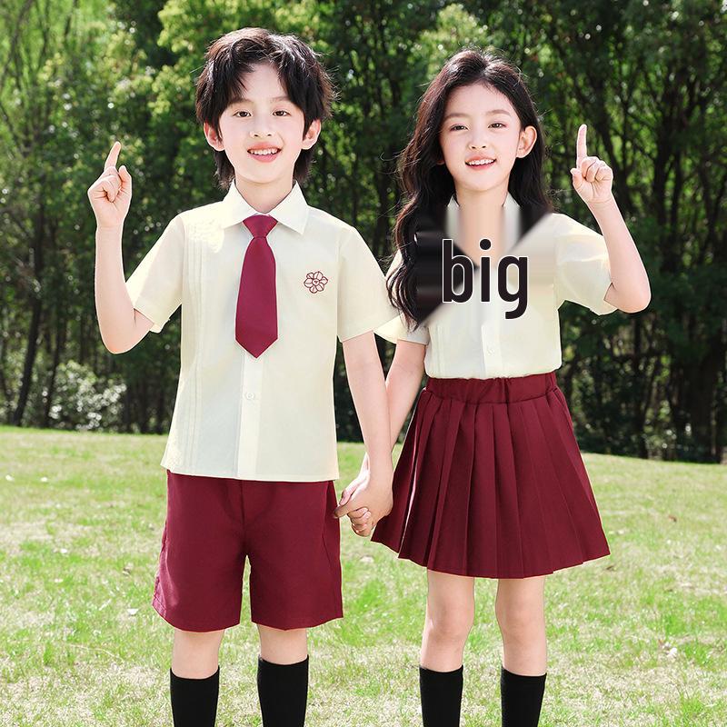 June 1st British Style Summer Choir Uniform for Primary Students: Short Sleeve Lapel for Boys & Girls Graduation Photos