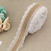 2Meter/Lot 25mm Natural Jute Burlap Hessian Lace Ribbon with White Lace Trim Edge Rustic Vintage Wedding Centerpieces Decor