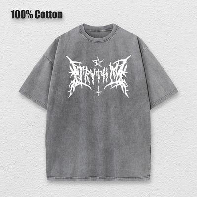 Y2k Hip Hop Vintage 90s Short-Sleeved Oversized T-Shirt Summer Goth Design Sense Loose Top Tide Streetwear Washed Denim T-Shirt