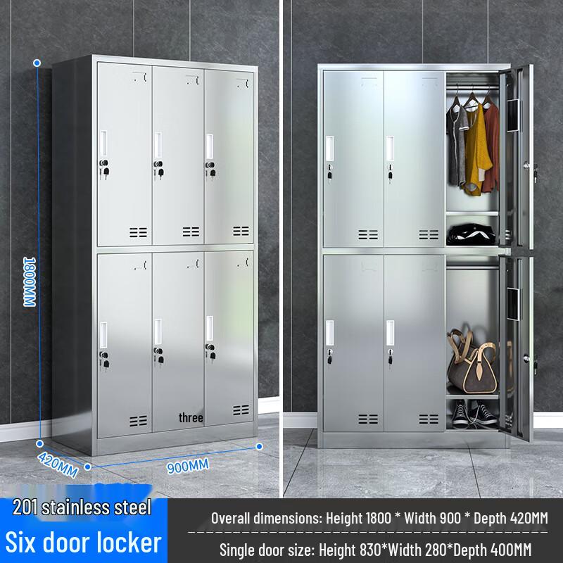 WEZHO 201 Stainless Steel 6-Door Flat Top Staff Locker