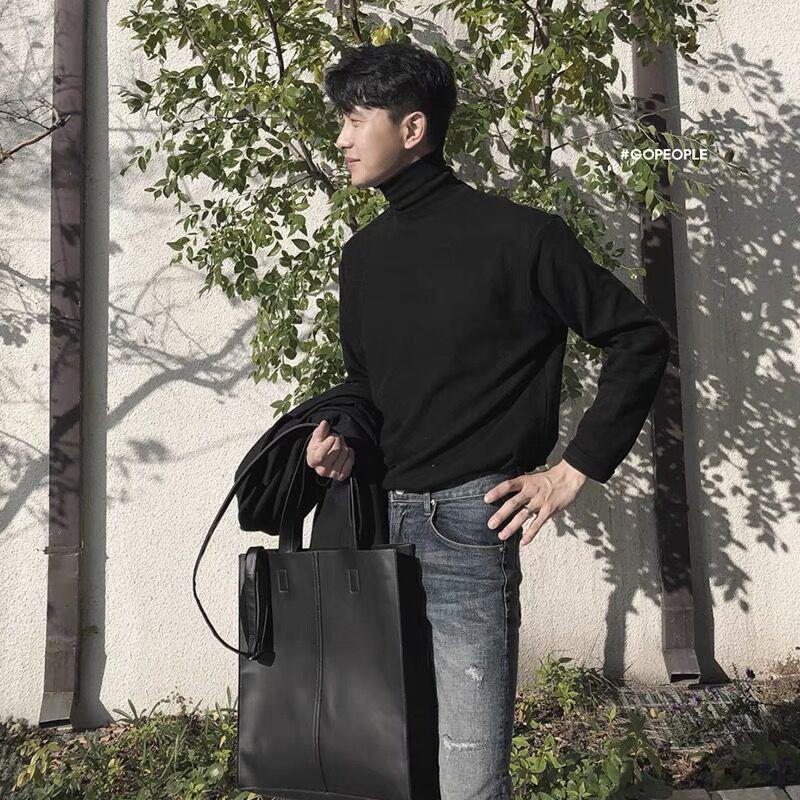 Men s Korean Style Slim Fit Knit Sweater - Half-High Collar, Long Sleeve, Velvet Lined, Warm Base Layer 2XL