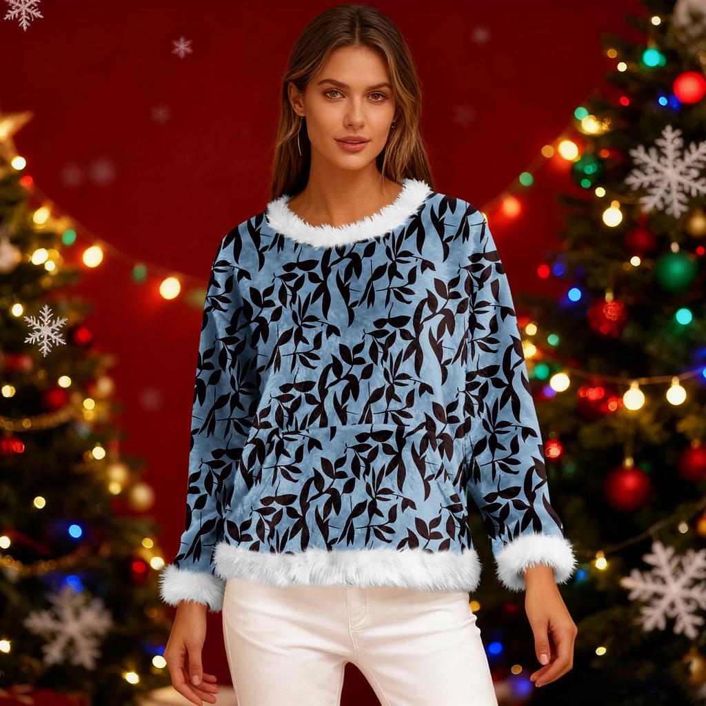 Women's Casual Fleece Sweatshirt  Long-Sleeve Round  Neck Casual Comfortable Loose-Fit Lightweight Women's Flannel Sweatshirt