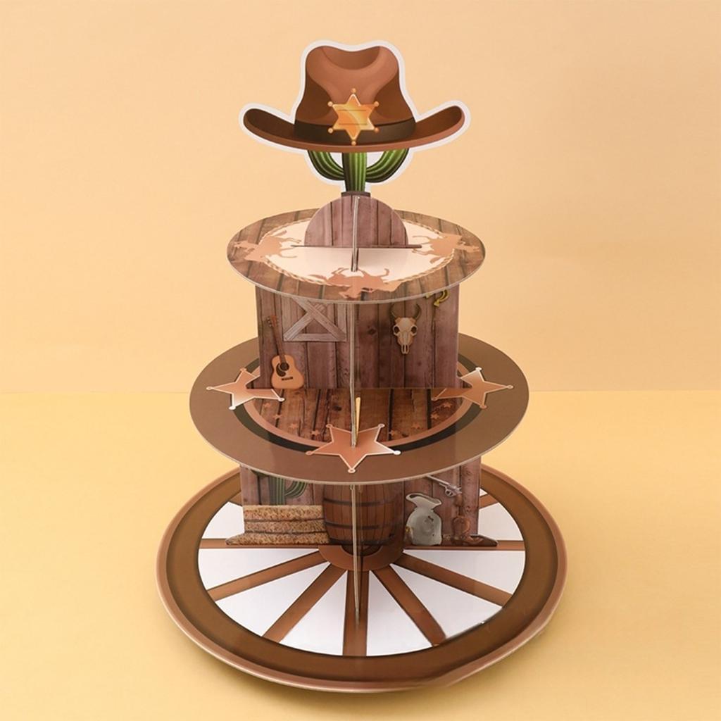 Unique Cowboy Wheel Shape Paper Cake Stand Western Style 3 Tier Cake Stand for Parties and Events with Easy Assembly