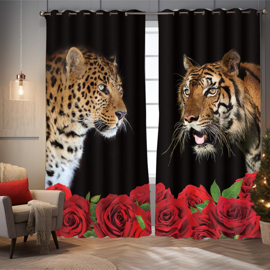 2 Stück rot-rosenfarbene und leopardmusterbedruckte Vorhänge, zur Dekoration von Schlafzimmern, Wohnzimmern und Spielzimmern