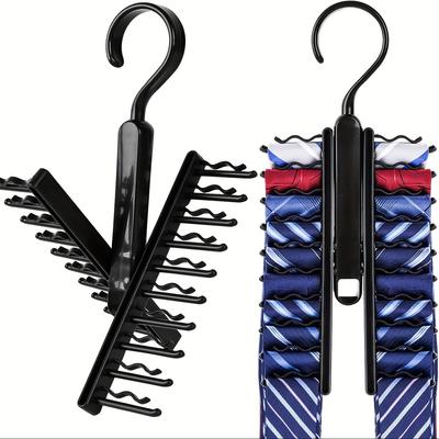 2 pièces Support de cravate Étagère de rangement réglable pour cravates avec crochets rotatifs à 360° pour ceintures écharpes cravates Longueur réglable Cintre antidérapant