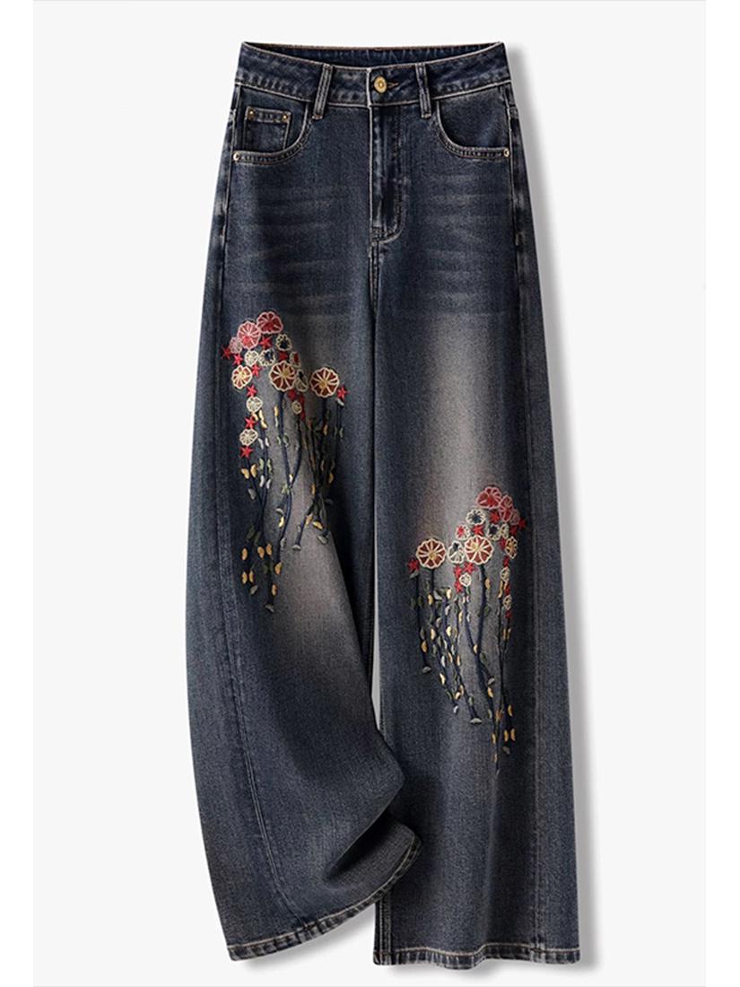 

Women s Retro Floral Embroidered Wide-Leg Jeans - 2026 Spring/Summer Collection S/26 (Recommended for 85-95 jin) темно-синий