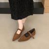 French Pointed Temperament Shallow Mouth Inner Height Increase Single Shoes Women's 2025 New Evening Wind One-word Buckle Commuter Mary Jane Shoes
