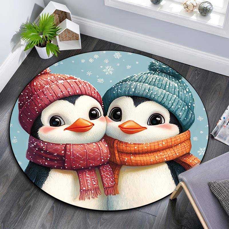 Penguin Round Area Rug,Carpet Rug for Living Room Bedroom Sofa Playroom Decor,Non-slip Floor Mat