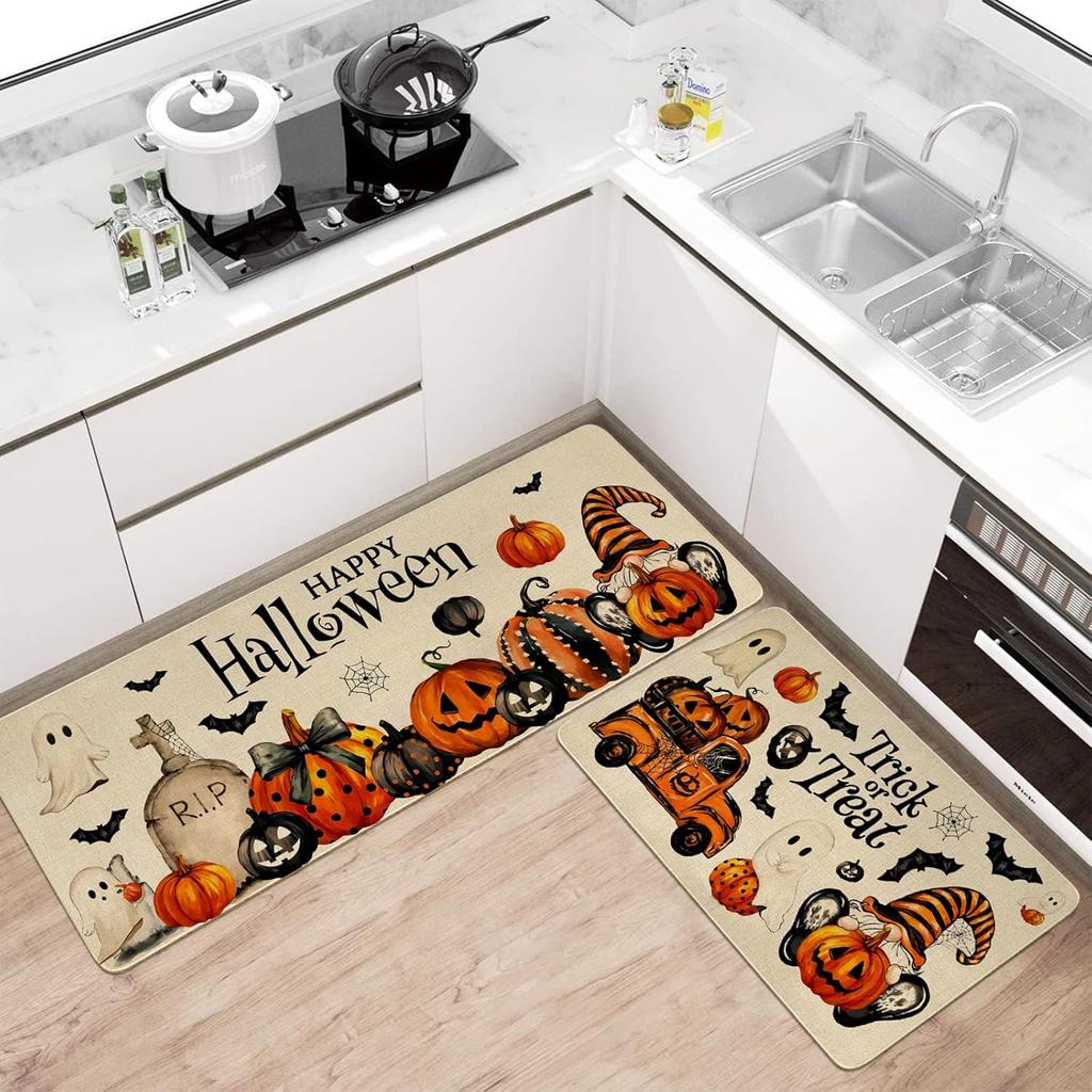 1/2pcs Halloween Kitchen Floor Mats Ghost Pumpkin Balcony Porch Carpet Washable Entrance Welcome Doormat Home Decor Accessories