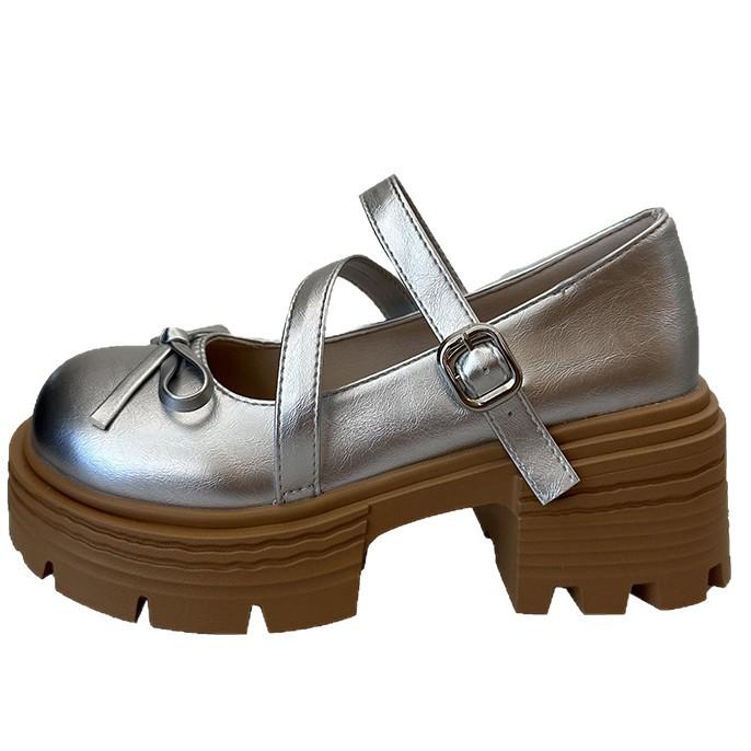 French Round Head Platform Girls Small Leather Shoes 2025 New Spring and Autumn with Skirt Retro Mary Jane Thick Heel Single Shoes