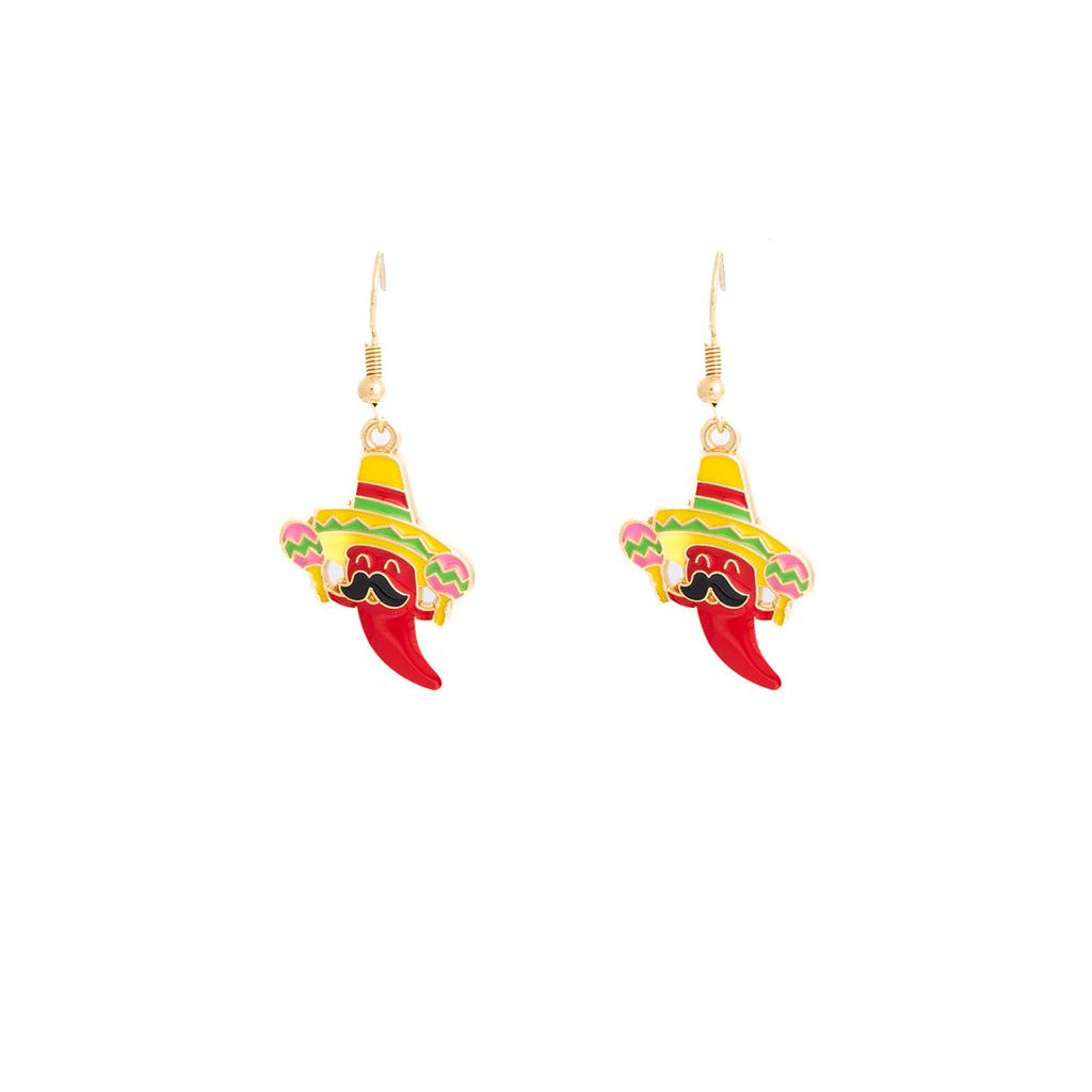 Jalapeño Earrings, Personalized Design Sense, Red Pepper Beard, Cartoon Wide-Brimmed Hat Earrings, Women