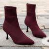 Fashion Women Boots Short High Heels Shoes for Women Autumn Winter Botas Mujer Knitted Ankle Boots Black Sock Women Heels Boots Female