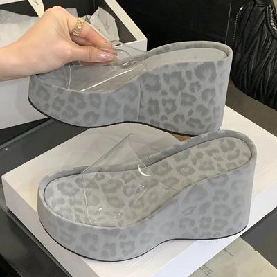 Fashion Eilyken New Design Leopard Print Platform Wedges Women's Slipper Summer PVC Transparen Open Toe High Heels Party Dress Shoes