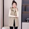 Autumn and Winter Down Cotton Vest Women's Rhombus Grid Medium and Long Loose Hooded Vest