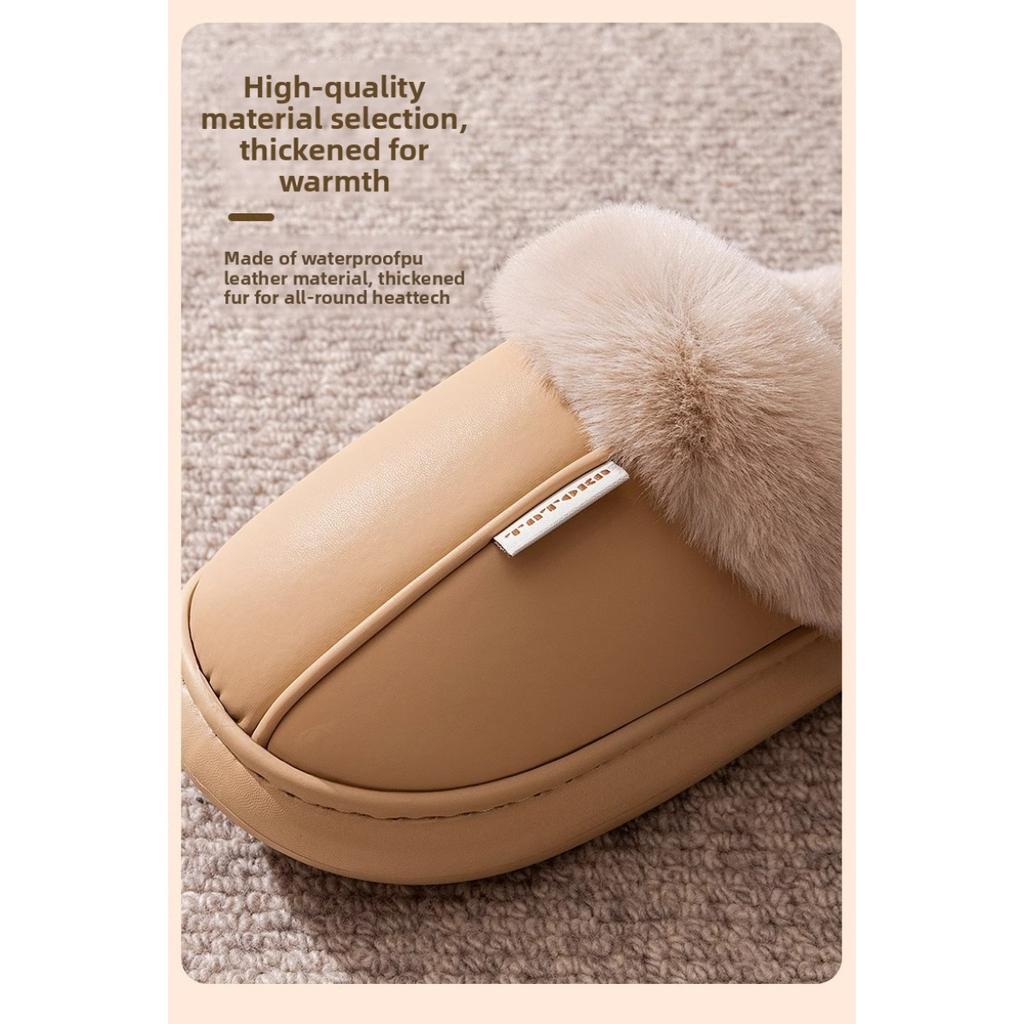 Vattentäta Tofflor i Läder och Bomull, Damtofflor för Hemma, Inomhus Halkfria och Varma, Kan Användas Utomhus, Slitstarka Skor med Tjock Sula för Män