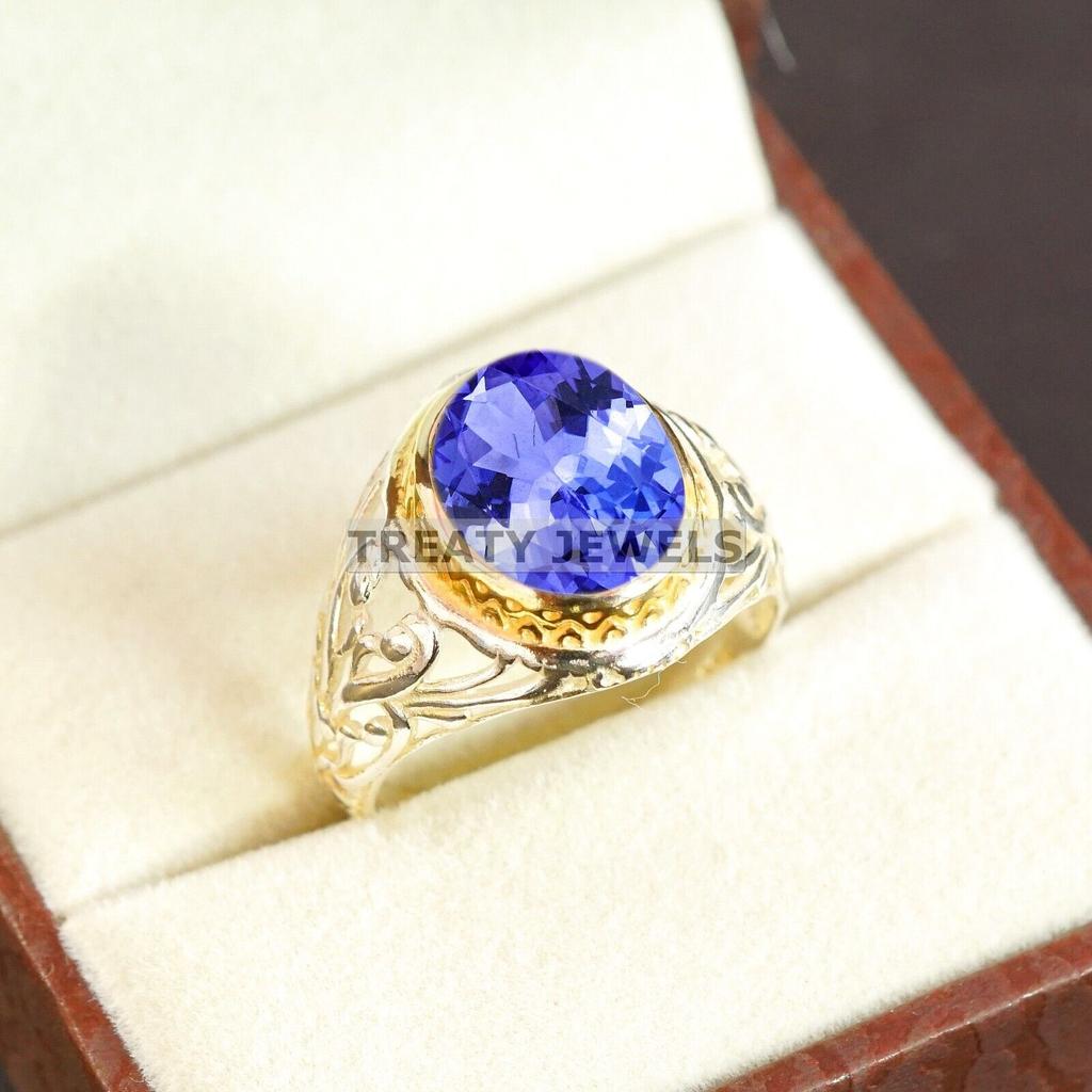 Tanzanite Oval Cut Gemstone With 925 Sterling Silver Ring For Men's #B668 JL375688148752