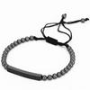 Matte Black Cubic Zirconia Ball & UFO Pendant Braided Bracelet Set