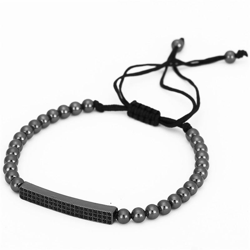 Matte Black Cubic Zirconia Ball & UFO Pendant Braided Bracelet Set