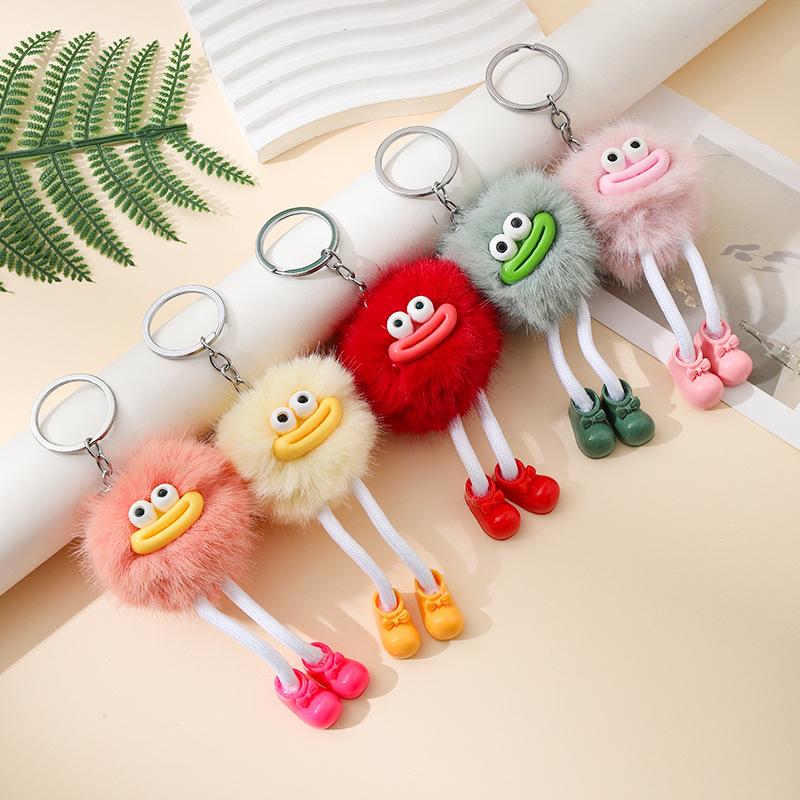 Cute Plush Rabbit Fur Small Briquettes Keychain Small Briquettes Car Keychain Pendant Korean Plush School Bag Pendant Wholesale