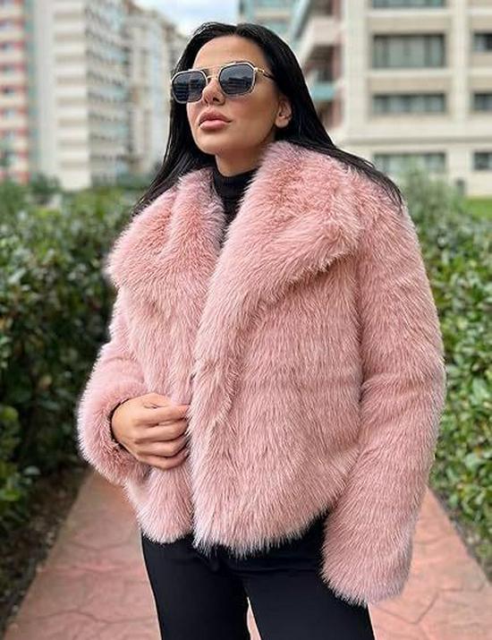 Women's Eco-Friendly Faux Fox Fur Lapel Coat - Short, Loose Fit for Winter 2025.