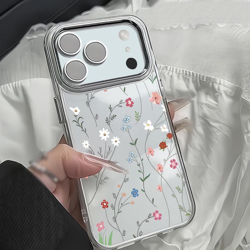 Black Rose Floral Pattern Case For iPhone 17 Pro Max Plating Lens Frame Clear Soft Cover For iPhone 16 15 14 13 Pro Max 11 16E 17E