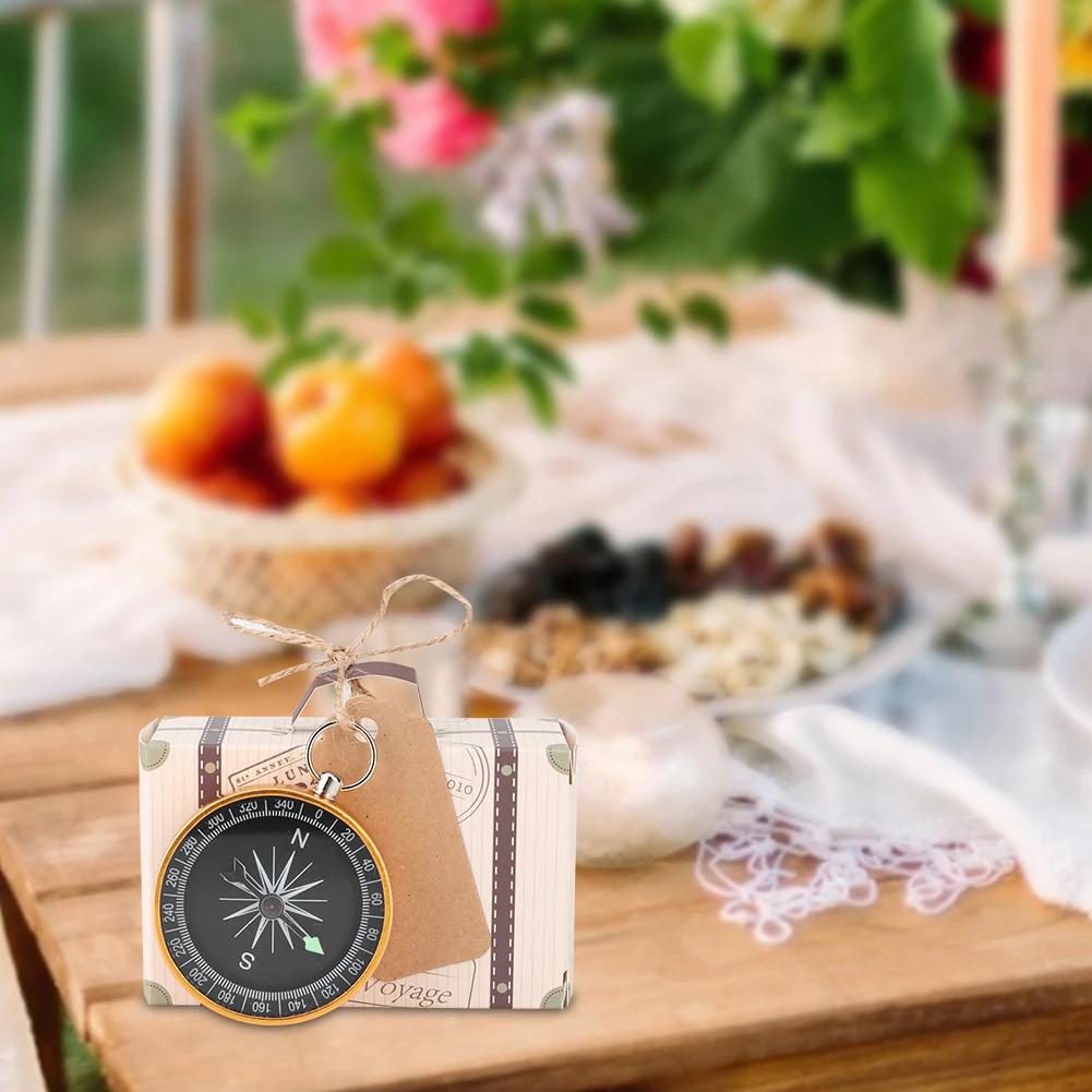 20pcs Vintage Wedding Gift Box Candy Boxes With Compass Kraft Tags Hemp For Travel Wedding Favors Gift Packaging Decorations