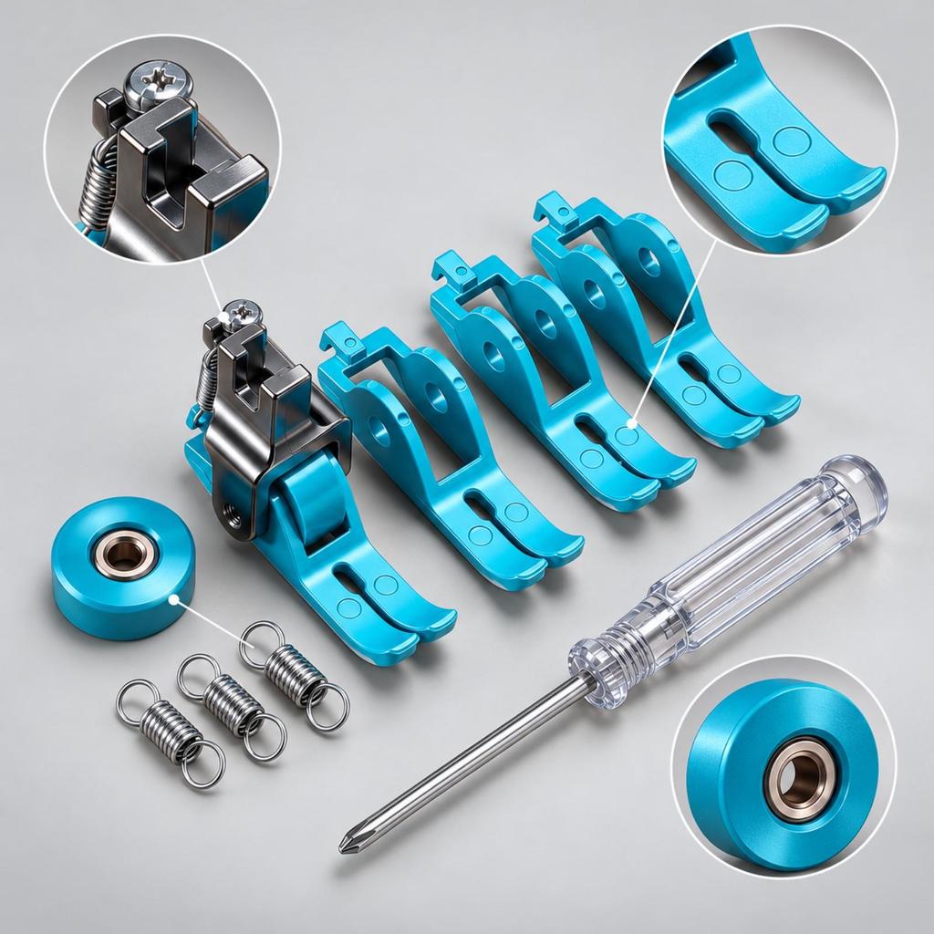 Roller Presser Foot Assembly Smooth Feeding with Interchangeable Base Plates for