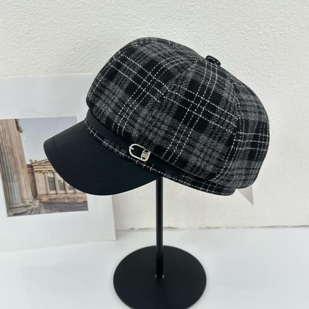 Big head circumference beret women's new spring and autumn octagonal cloud hat showing face little British temperament newsboy hat