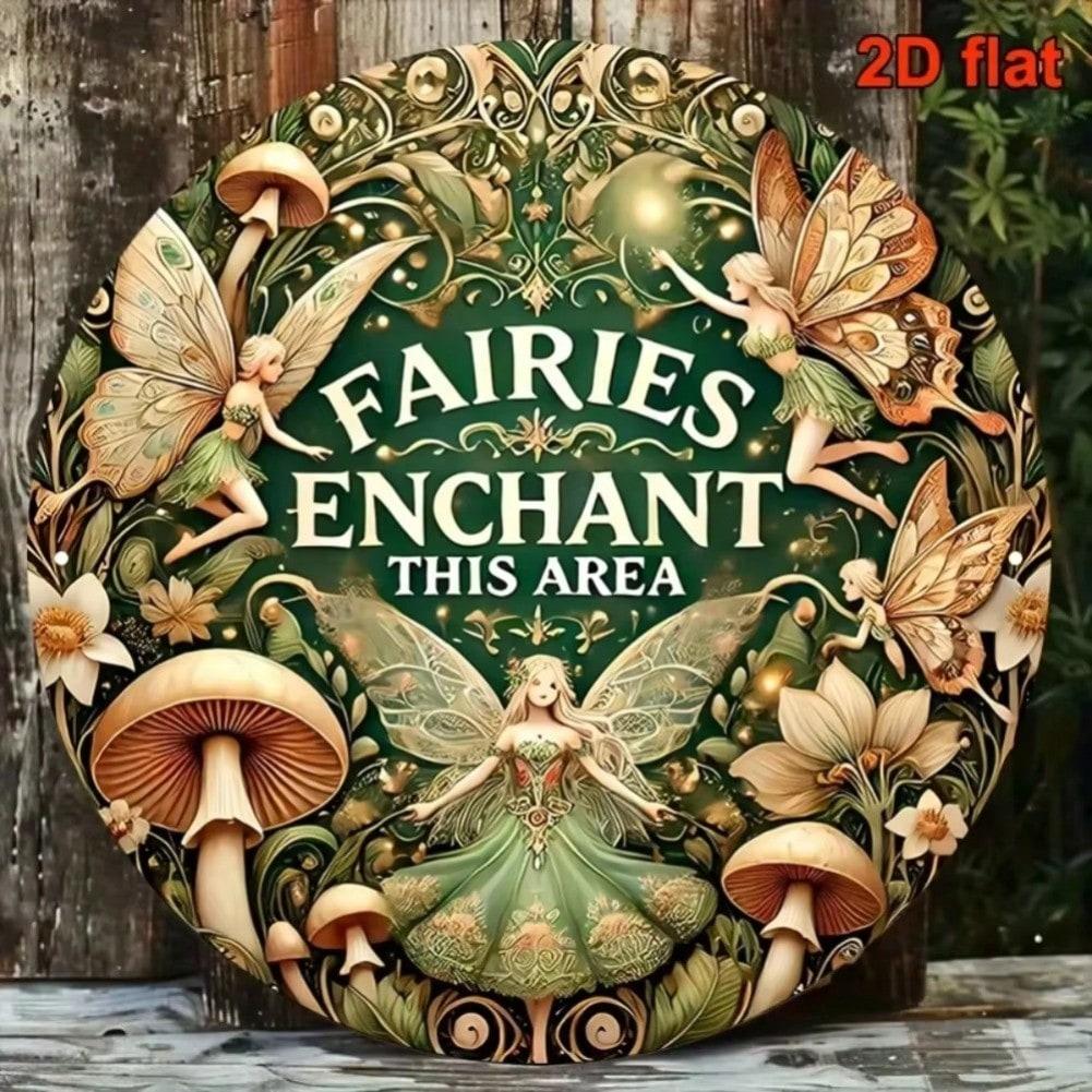 Flat Enchanted Fairy Wall Art Round Aluminum Sign Vibrant Mushroom Decor Plaque
